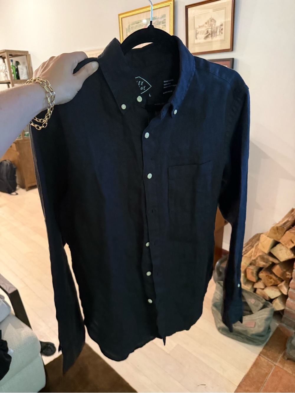 Alex Crane Black Button-Down Linen Shirt